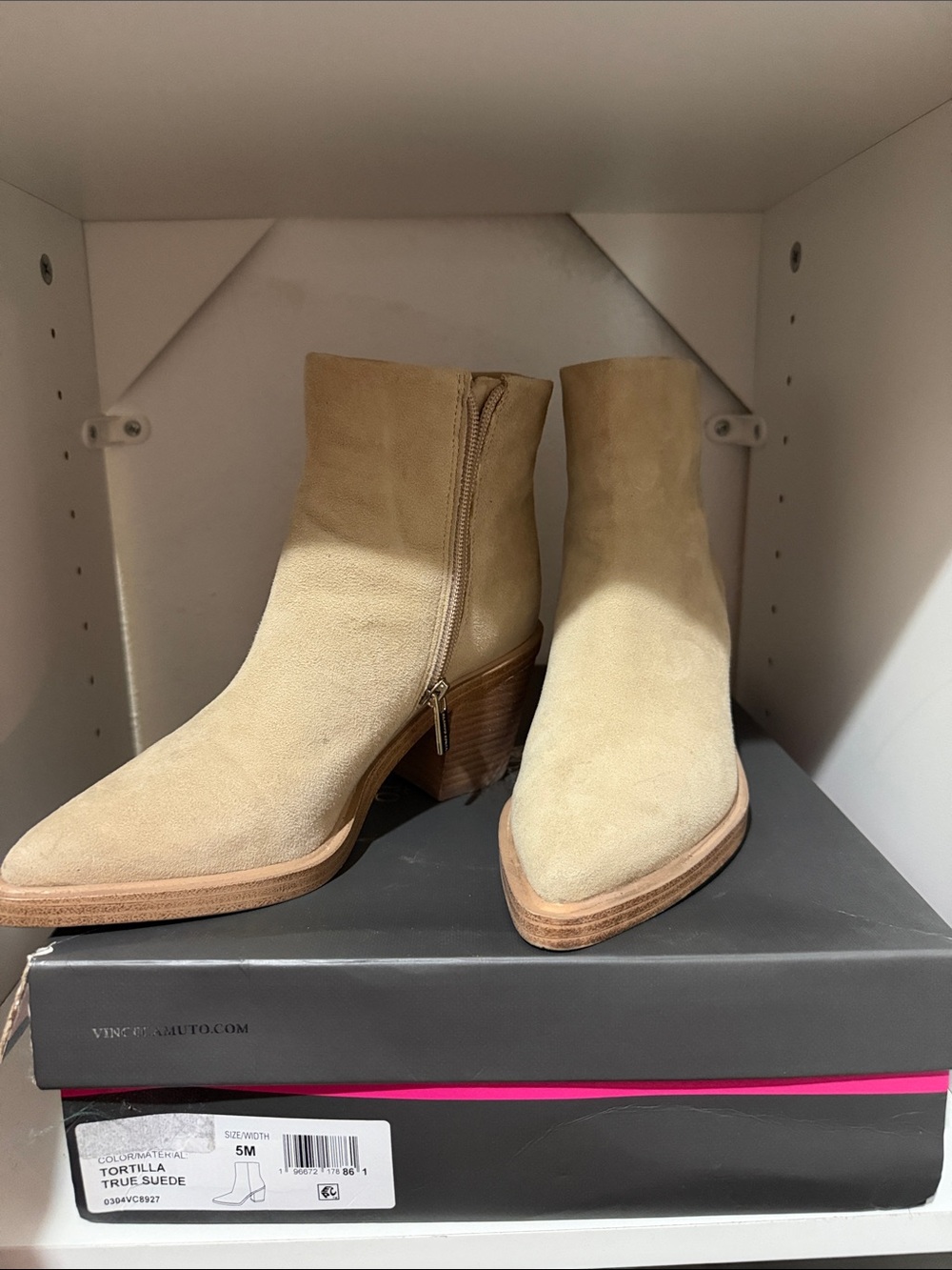 Vince Camuto Tortilla Suede Ankle Booties in Beige